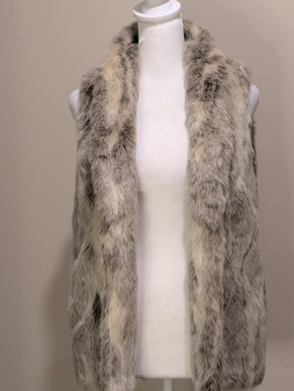 BCBGeneration Neutral Faux Fur Open Vest